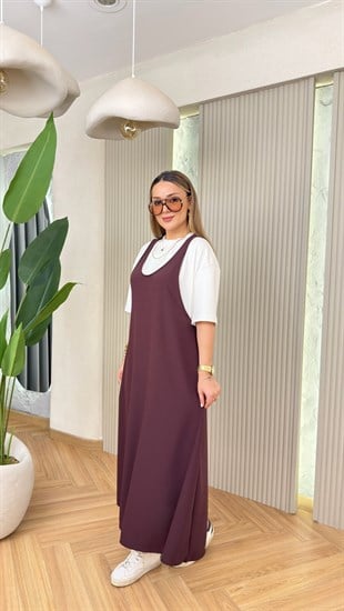 Bordo Lienda Orj Model Tshirt Elbise İkili Takım