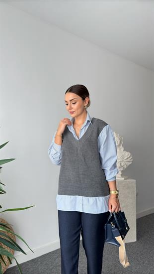 Zra Model Süveter Detaylı Çizgili Gömlek