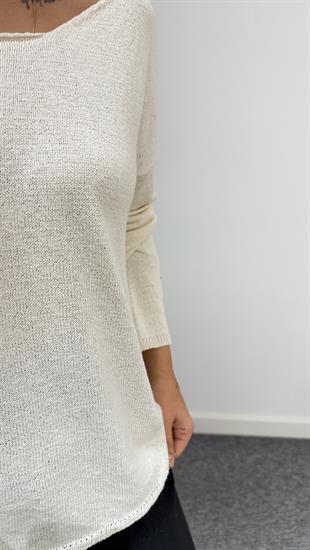 Bej Geniş Yaka Triko Kazak