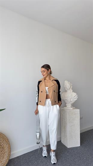 Saul Kollar Şeritli Camel Trençkot