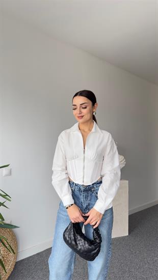 Korse Efektli Orj Model Beyaz Gömlek