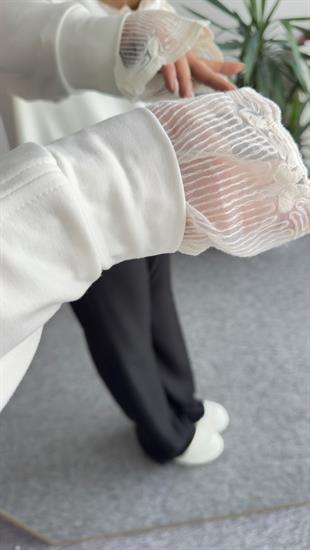 Kollar Güpür Detaylı Beyaz Modal Sweat