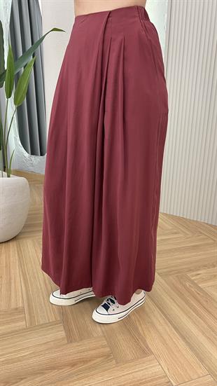 Bordo Astra Etek Görünümlü Tensel Pantolon
