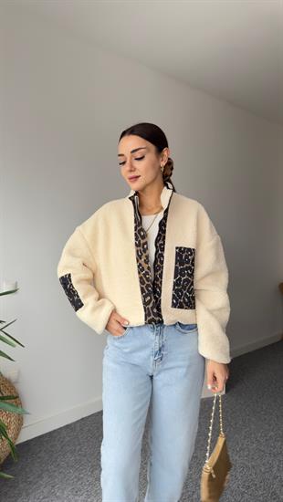 Leopar Detaylı Astarlı Teddy Ceket