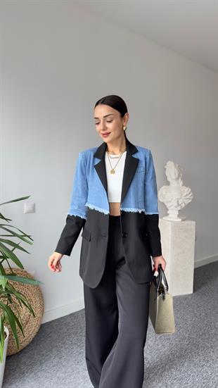 Çapraz Kot Detaylı Siyah Blazer Ceket