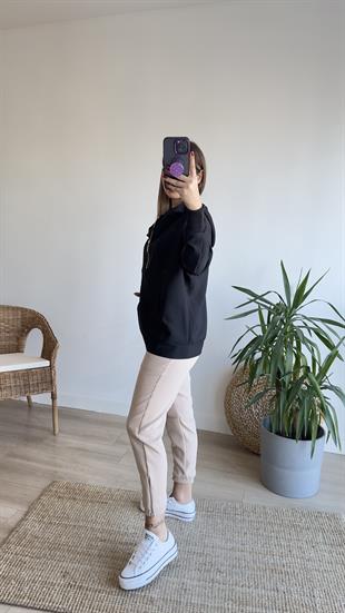 Yarım Fermuarlı Siyah Sweat