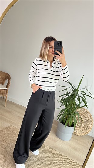 Polo Yaka Çizgili Basic Sweat