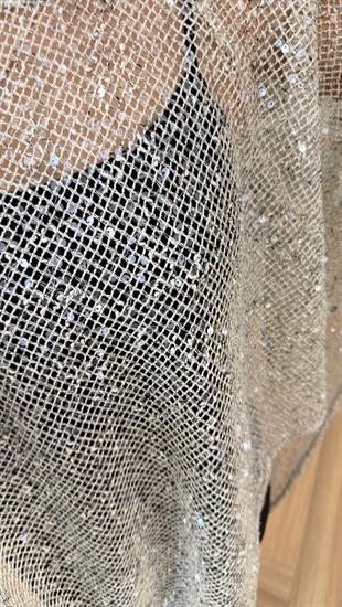 Atlet Detaylı Parıltılı Pelerin Bluz