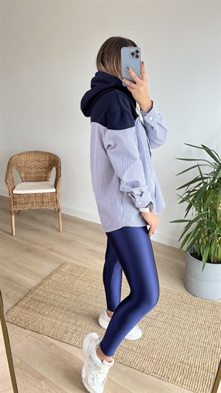 Lacivert  Gömlek Detaylı Sweatshirt 