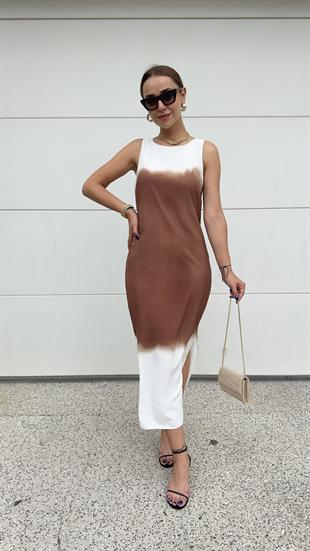 Massi Model Kahve Beyaz Elbise 