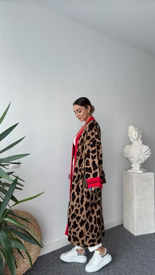 Jerome Şeritli Tok Doku Uzun Leopar Hırka