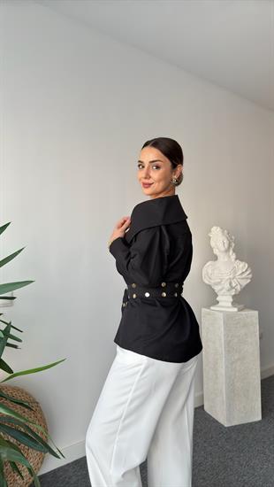 Dianes Marka Model Kemerli   Tasarım Siyah Gömlek 