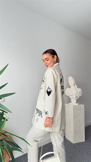 Jansen Nakış Detaylı Çizgili Blazer Ceket