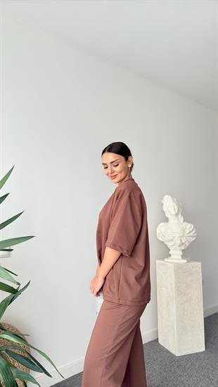 Kahve Calza Vatkalı Tok Doku Tshirt