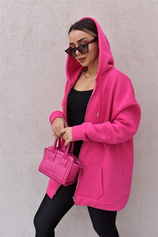 Fermuarlı Pembe Şardonlu Sweatshirt