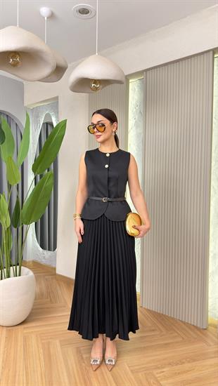 Vestia Kemerli Pilise Etek Yelek Takım