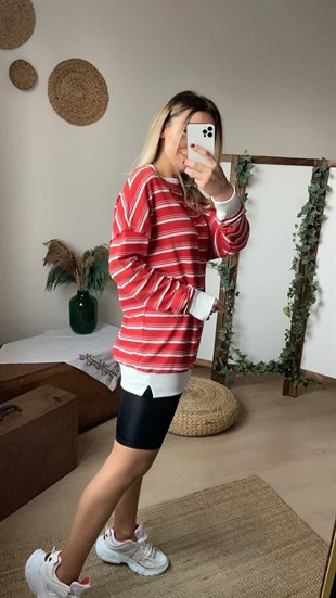 Kırmızı Şeritli Sweatshirt