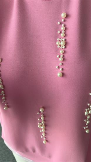 İnci Detaylı Sırt Poplin Pembe Modal Sweat