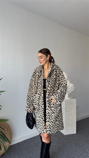 Paulo Arma Gold Detaylı Peluş Leopar Kaban