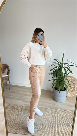  Yazı Detaylı Bej Sweat