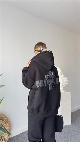 Sırtı Mickey Aksesuarlı Siyah Kapüşonlu Sweatshirt