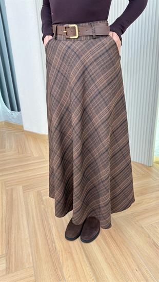 Kahve Lunca Kemerli Ekose Etek