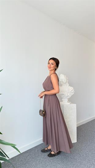 Kahve Keten Etekli Crop Takım