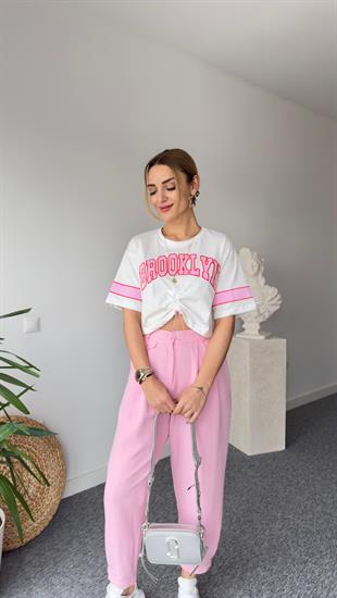 Brooklyn Yazılı Büzgülü Tshirt