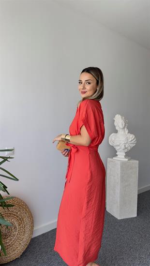 Orj Marka Boydan Düğmeli Tensel Turuncu Elbise 