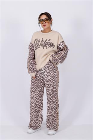 Rustel Çift Şeritli Leopar Desenli Pantolon