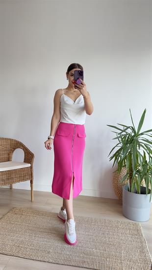 Milva Zra Model Fermuar Detay Pembe Etek