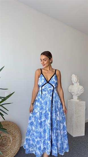 Sonia Zra Model Astarlı Mavi Şifon Elbise 