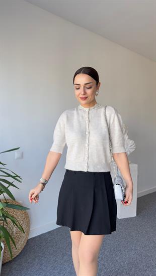 Melo Piliseli Siyah Şort Etek