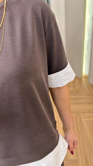 Kahve Pike Modal Poplin Garnili Takım