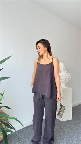 Kahve Elyor Tensel Bluz Pantolon Takım