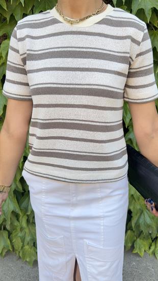 Orj Marka Gri Çizgili Örme Bluz