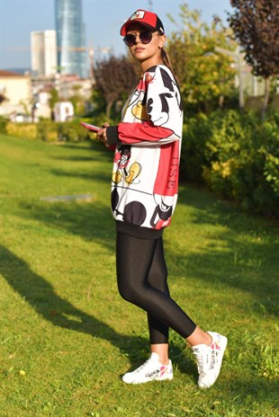 Parçalı Kırmızı Beyaz Mickey Tunik