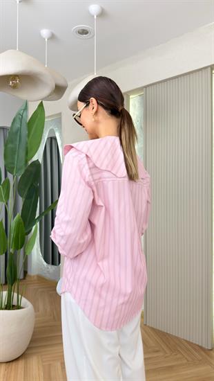 Pembe Bebe Yaka Çizgili Gömlek