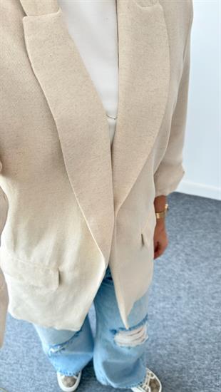 Kol Katlamalı Astarlı Keten Blazer Ceket