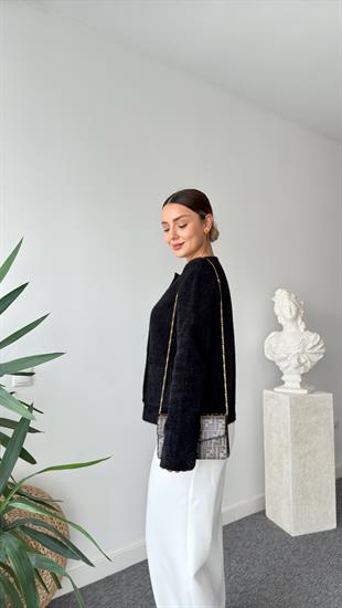 Massi Gold Düğmeli Siyah Hırka