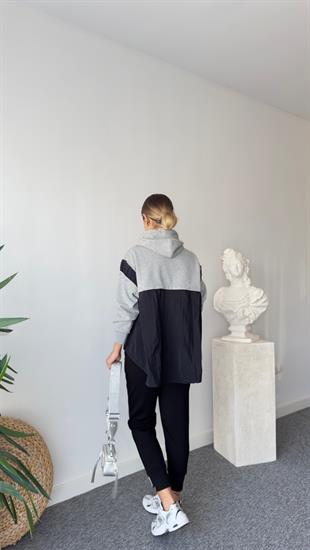 Fayra Siyah Paraşüt Detaylı Gri Sweatshirt