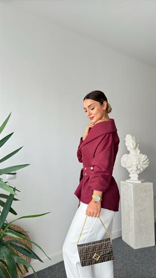 Dianes Marka Model Kemerli Tasarım Bordo Gömlek 