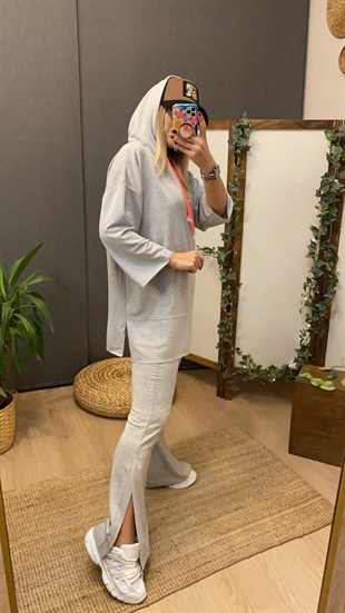 Renkli Kordonlu Gri Sweat	
