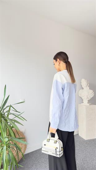 Luzi Çizgili Poplin Garnili Beyaz Sweat