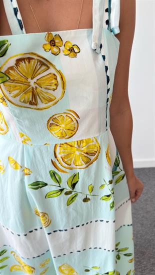 Redlif Limon Desenli Askılı Elbise 