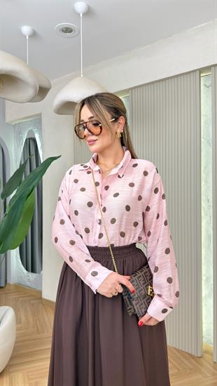 Pembe Mery Puantiye Detaylı Gömlek 