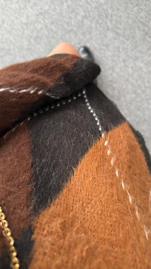 Kahve Siyah Baklava Desenli Kazak