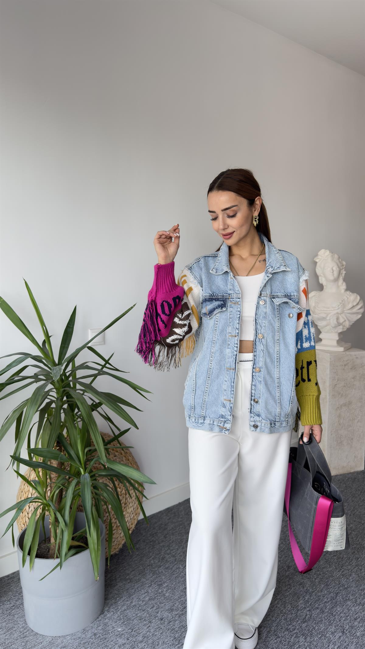 Marka Model Kolları Renkli Triko Detay Ceket 