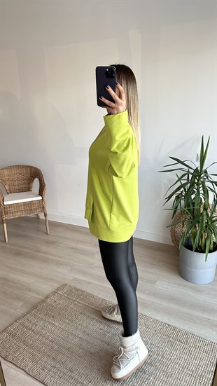 İki İplik Asimetrik Yeşil Basic Sweat