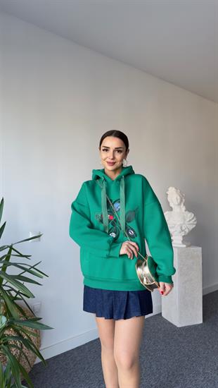 Tws Model Önü İşlemeli Şardonlu Yeşil Sweat